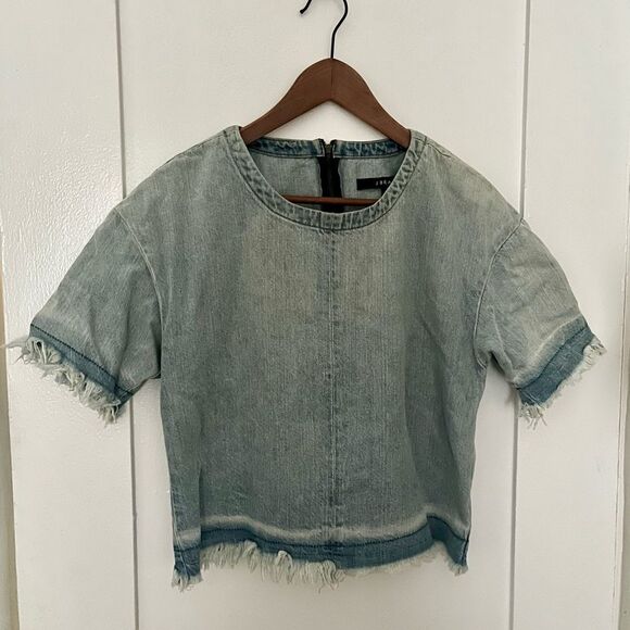J Brand Dallas Denim Frayed Top - size XS (runs larger) - Picture 2 of 5